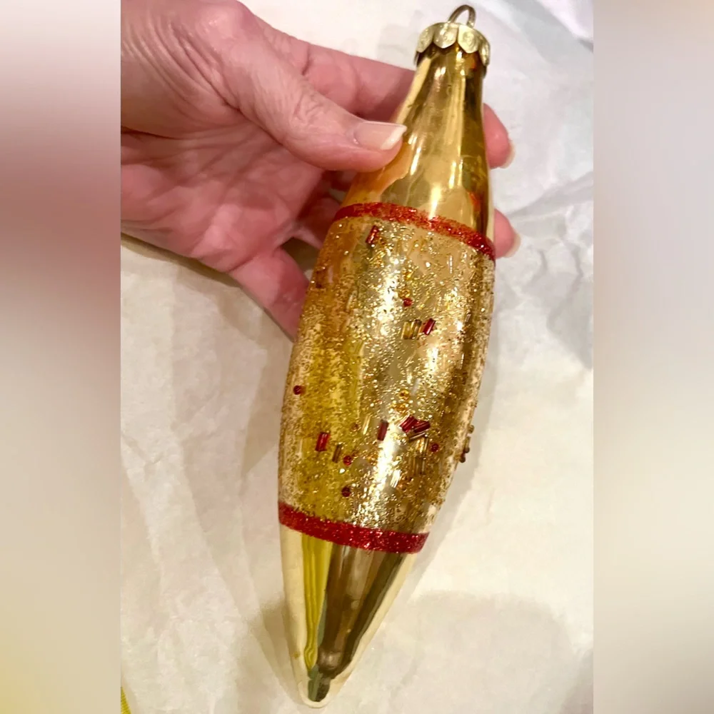 Oversized Vintage Germany Gold Icicle Ornament ✨ 1950s Mercury Glass